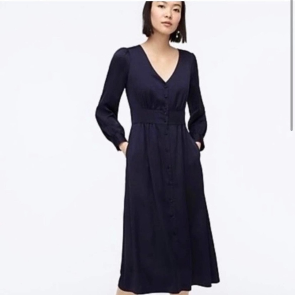 J. Crew Navy Button-Front Midi Dress